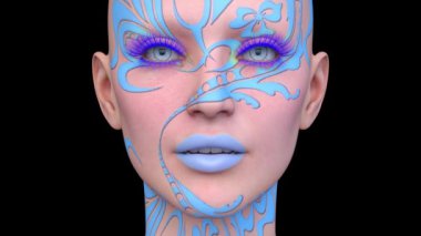 Bir kadının yüzünün 3 boyutlu görüntüsü.