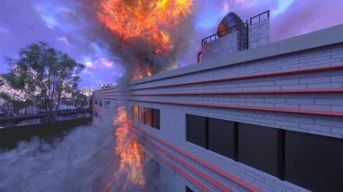 Helikopter pisti yangınının 3 boyutlu görüntüsü