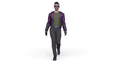 Güneş gözlüklü yürüyen bir adamın 3 boyutlu görüntüsü