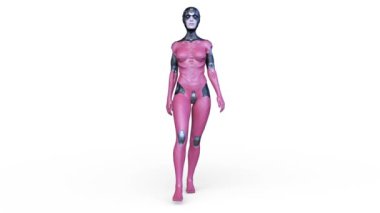 Yürüyen bir kadın sayborgun 3 boyutlu tasviri