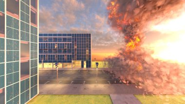 Gelecekteki şehrin 3D görüntüsü saldırı altında