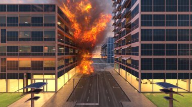 Gelecekteki şehrin 3D görüntüsü saldırı altında