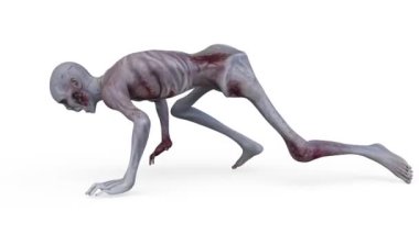 Yürüyen bir erkek zombinin 3 boyutlu canlandırması