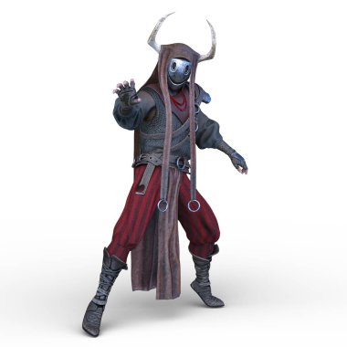 Demir maskeli bir savaşçının 3 boyutlu görüntüsü