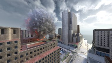 Gelecekteki şehrin 3D görüntüsü saldırı altında