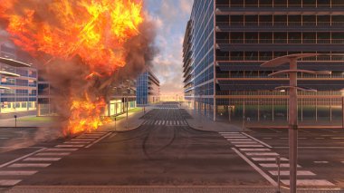 Gelecekteki şehrin 3D görüntüsü saldırı altında