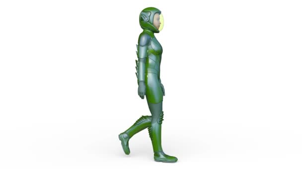 歩行中のサイバー女性の3Dレンダリング — ストック動画