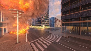 Gelecekteki şehrin 3D görüntüsü saldırı altında