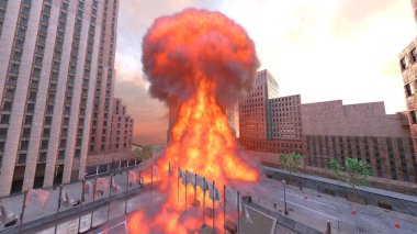 Gelecekteki şehir manzarasının 3D görüntüsü saldırı altında