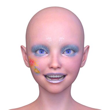 Bir kadının yüzünün 3 boyutlu görüntüsü.