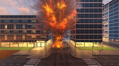 Gelecekteki şehir manzarasının 3D görüntüsü saldırı altında