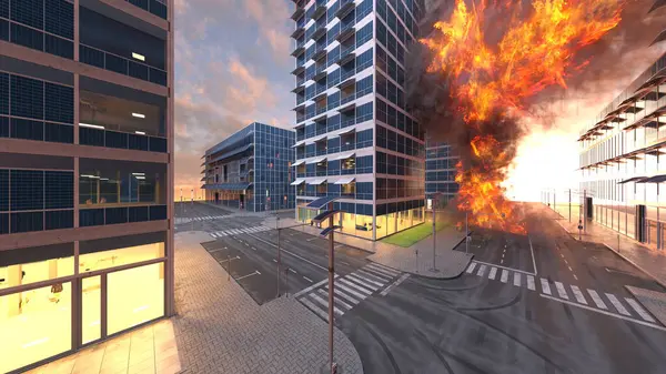 Renderização Cenário Futuro Cidade Sob Ataque Imagem De Stock