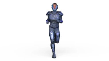 3D rendering of a running cyber man