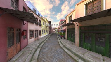 Parke taşlı sokakların 3 boyutlu canlandırması