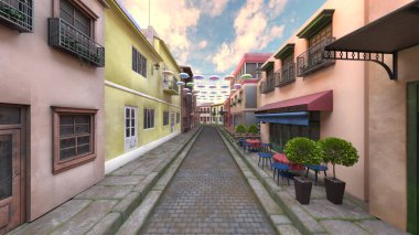 Parke taşlı sokakların 3 boyutlu canlandırması