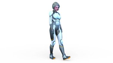 Yüzükoyun yürüyen bir siber kadının 3 boyutlu görüntüsü