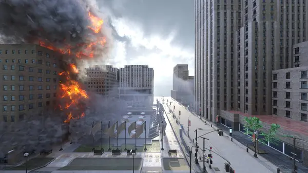 Gelecekteki Şehir Manzarasının Görüntüsü Saldırı Altında — Stok fotoğraf