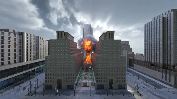 Gelecekteki Şehir Manzarasının Görüntüsü Saldırı Altında — Stok fotoğraf