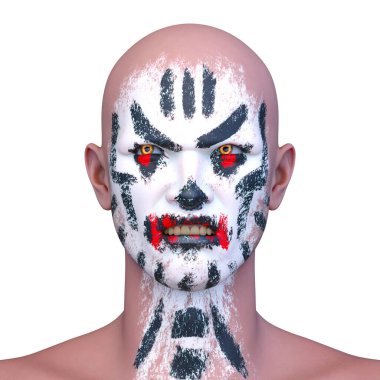 Yüzü boyalı bir adamın 3 boyutlu görüntüsü