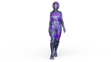 Yürüyen bir siber kadının 3 boyutlu canlandırması