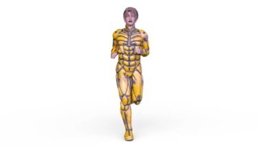 3D rendering of a running cyber man