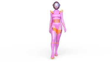 Yürüyen bir siber kadının 3 boyutlu canlandırması