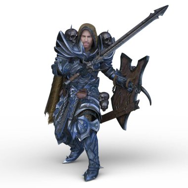 İskelet kostümlü şövalyenin 3 boyutlu görüntüsü.