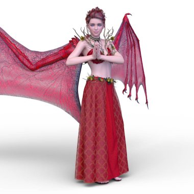 Kanatları açık bir meleğin 3 boyutlu görüntüsü.