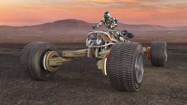 ATV kullanan bir siber adamın 3D görüntüsü