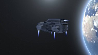 Bir uzay gemisinin ve Dünya 'nın 3 boyutlu canlandırması