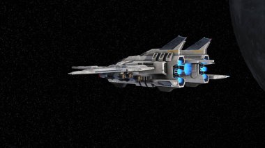 Bir uzay gemisi ve Ay 'ın 3 boyutlu canlandırması