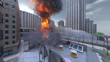 Gelecekteki şehir manzarasının 3D görüntüsü saldırı altında