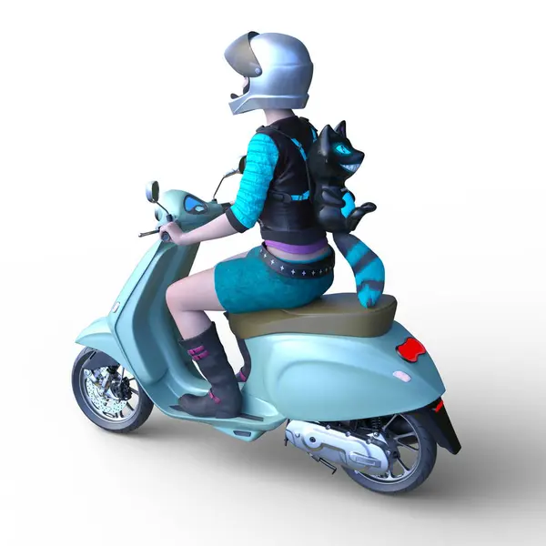Rendering Woman Riding Scooter Stock Photo