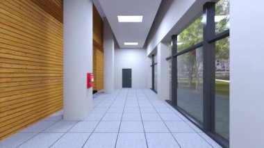 Koridorun 3 boyutlu görüntüsü ve güneş ışığı geliyor.