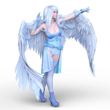 Kanatları açık bir meleğin 3 boyutlu görüntüsü.