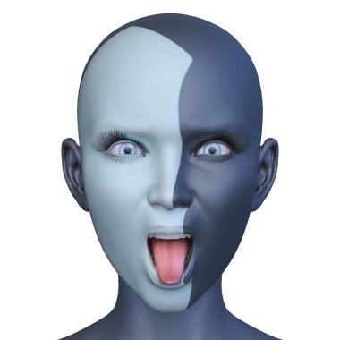 Bir kadının yüzünün 3 boyutlu görüntüsü.