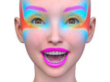 Bir kadının yüzünün 3 boyutlu görüntüsü.