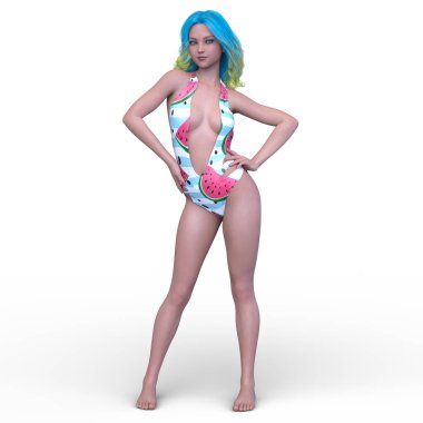 Mayo giymiş bir kadının 3D görüntüsü