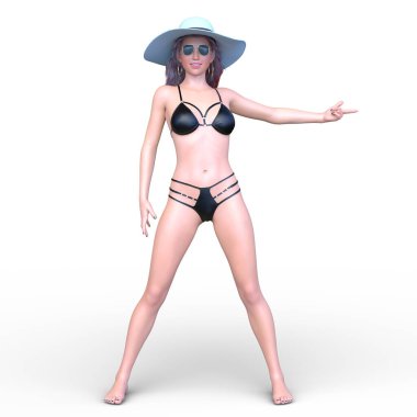 Bikinili bir kadının 3B görüntüsü
