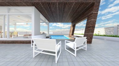 3D rendering of the rooftop swimming pool