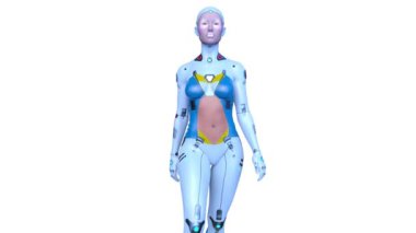 Yürüyen bir kadın sayborgun 3 boyutlu tasviri