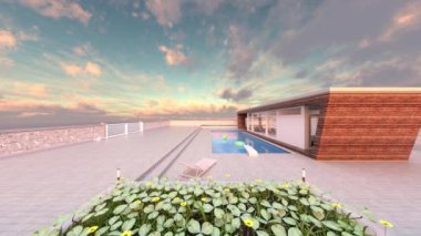 Çatıdaki yüzme havuzunun 3D görüntüsü