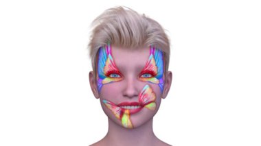 Bir kadının yüzünün 3 boyutlu görüntüsü.
