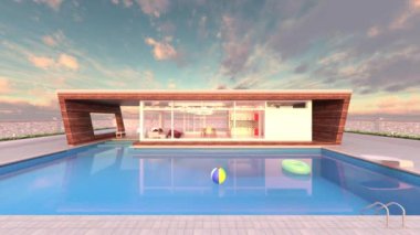 Çatıdaki yüzme havuzunun 3D görüntüsü