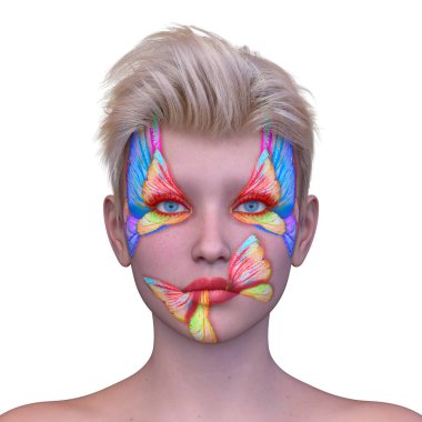 Bir kadının yüzünün 3 boyutlu görüntüsü.