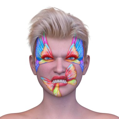 Bir kadının yüzünün 3 boyutlu görüntüsü.