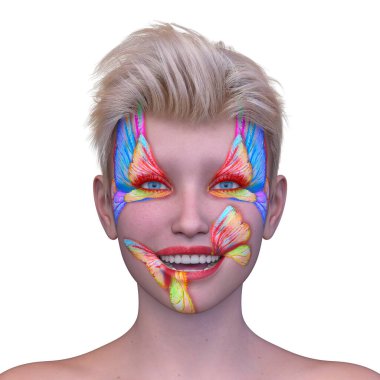 Bir kadının yüzünün 3 boyutlu görüntüsü.