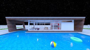 Çatıdaki yüzme havuzunun 3D görüntüsü