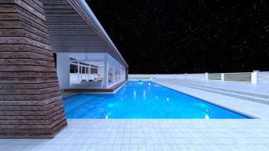 Çatıdaki yüzme havuzunun 3D görüntüsü