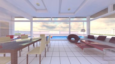 3D rendering of the rooftop swimming pool